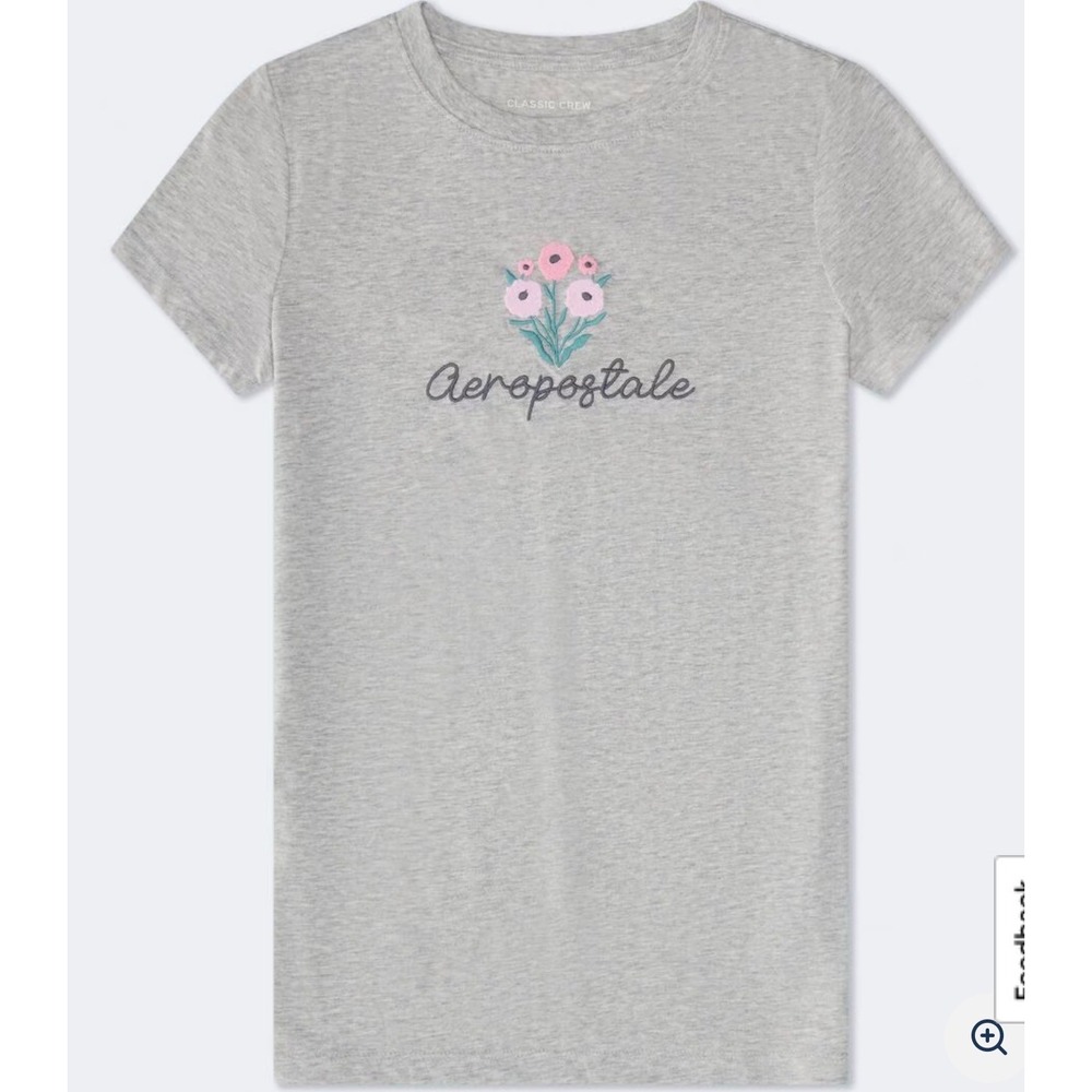 Aeropostale Classic Crew T-Shirt XS Heather Gray Floral Embroidered Logo 7349